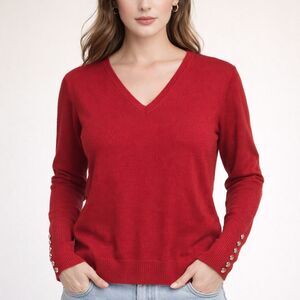 zenana long sleeve With Button Detail On Sleeve v Neck XL Sweater